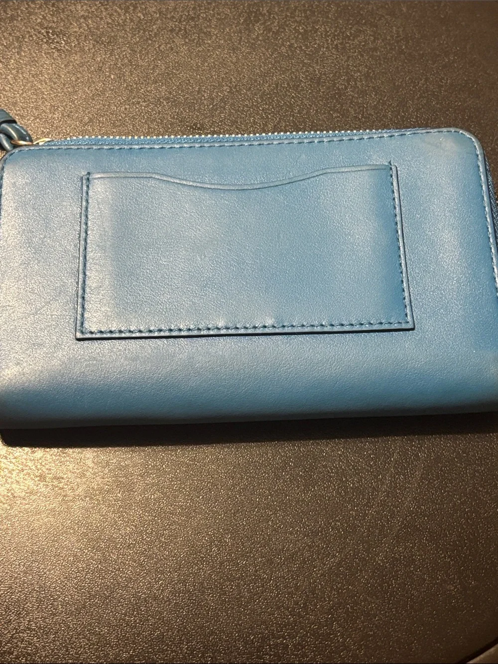 Coach Bright Blue Leather Zip Wristlet with Gold Logo